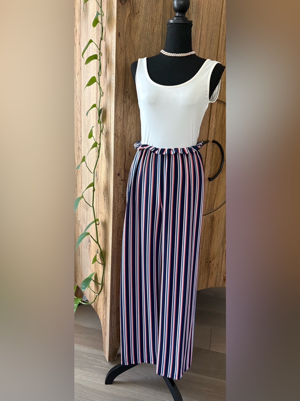 As U Wish Navy Pink White Striped Jumpsuit